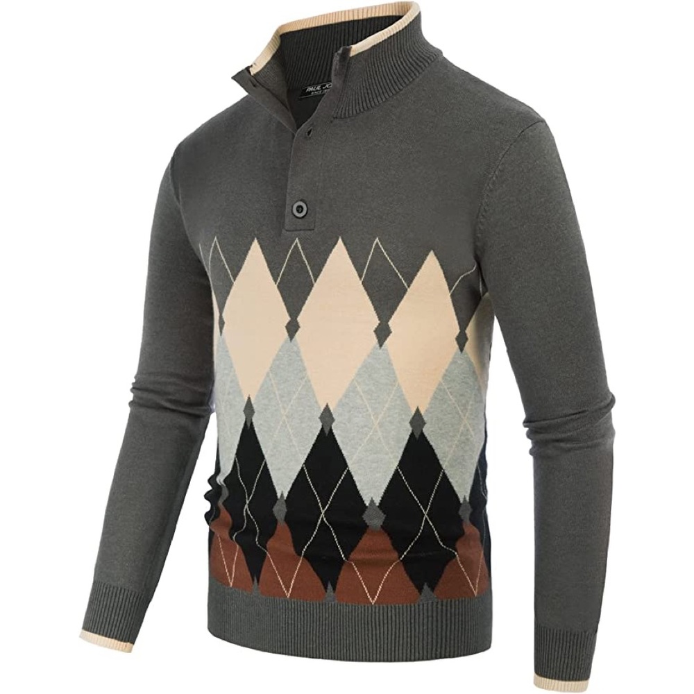 New Mens Three Button High Neck Knit Sweater - Picture 1 of 1